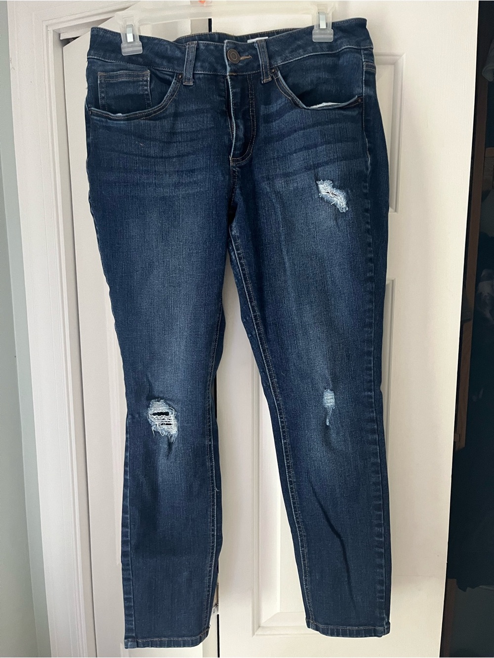 Time and Tru Dark Blue Mid-Rise Distressed Skinny Jeans Size 12